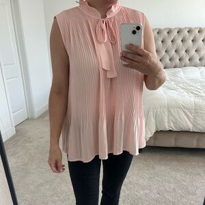 Sz M Medium office church light Pleated Bow Tie Sleeveless Blouse - dusty Peach